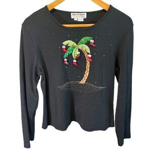 Jack B Quick Black Christmas Stocking Palm Tree Holiday T Shirt Sz L